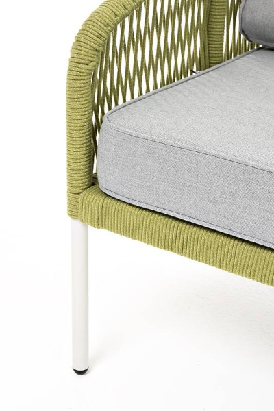 Диван 2-местный из роупа, Канны, карк алюм светло-серый муар,роуп салатовый меланж круг,ткань св.сер