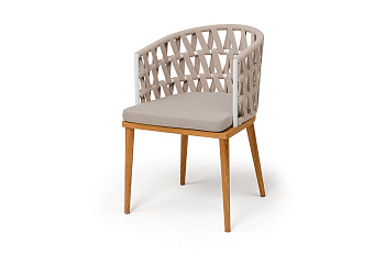 Стул из роупа, Диего, осн. дуб, каркас - сталь белый муар, роуп бежевый круглый, ткань бежевая