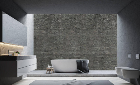 Кварцит, 3D панель из камня, 600х150 мм, Rockface Monsoon Black