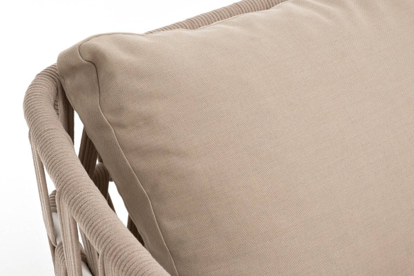 Диван 2-местный из роупа, Диего, каркас алюминий белый муар, роуп бежевый круглый, ткань бежевая 052