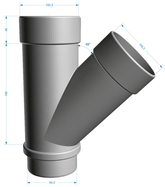 Тройник 45°, Docke Lux, Ø100 мм, цвет: графит