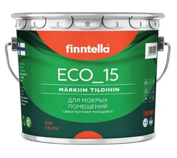 Краска Finntella, Eco 15, для кухонь и ванных комнат полиуретан-латексная полуматовая, уп. 0.45 л колеровка