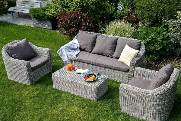 Диван 3-местный из искусственного ротанга, Фабриция, цвет серый