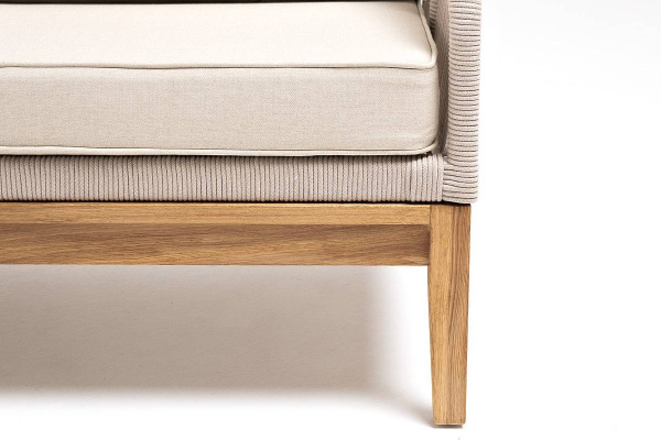 Диван 2-местный из роупа, Канны, основание дуб, роуп бежевый круглый, ткань бежевая