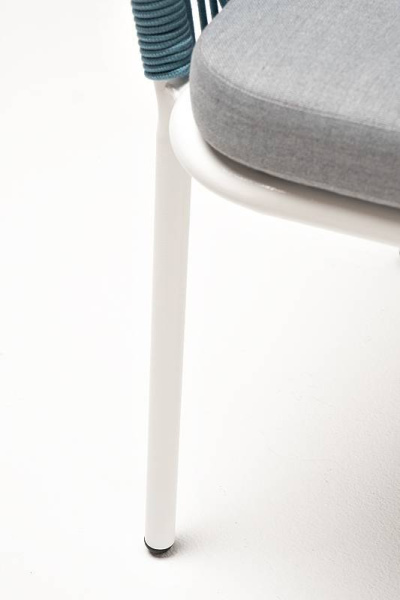 Стул из роупа, Марсель, каркас алюминий светло-серый муар, роуп бирюзовый круглый,ткань светло-серая