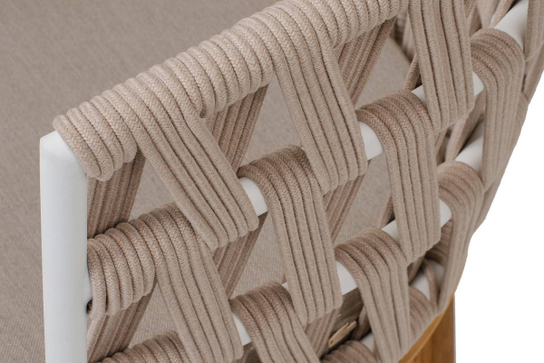 Стул из роупа, Диего, осн. дуб, каркас - сталь белый муар, роуп бежевый круглый, ткань бежевая