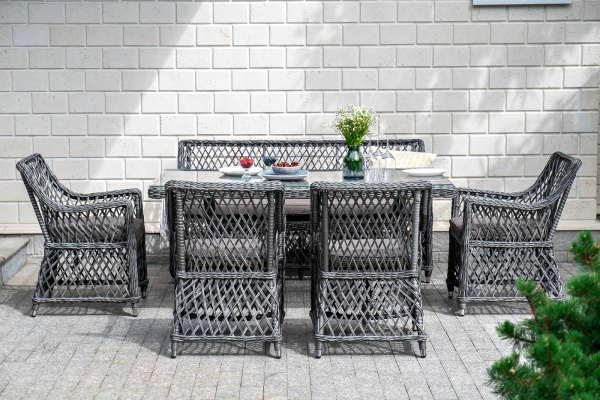 Стол плетеный из искусственного ротанга 160х90 см, Латте цвет: графит