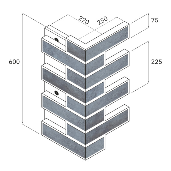 Термопанель угловая Европа с плиткой Keramin, 250х250х600 мм, 100 мм ППС, гладкий, цвет: Орегон 2