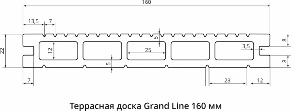 Террасная доска Grand Line 160 мм, L= 3000 мм вельвет и тиснение, цвет: серый