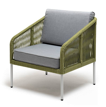 Кресло из роупа, Канны, карк. алюминий светло-серый муар,роуп салатовый меланж круг,ткань светло-сер