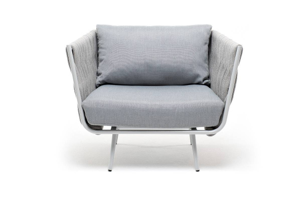 Кресло из роупа, Монако,карк алюминий светло-серый шагрень,роуп светло-серый 40мм,ткань светло-серая