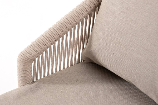 Диван 3-местный из роупа, Верона, каркас алюминий белый муар, роуп бежевый круглый, ткань бежевая
