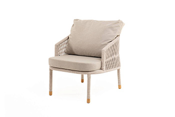 Кресло из роупа, Верона, каркас алюминий белый муар, роуп бежевый круглый, ткань бежевая