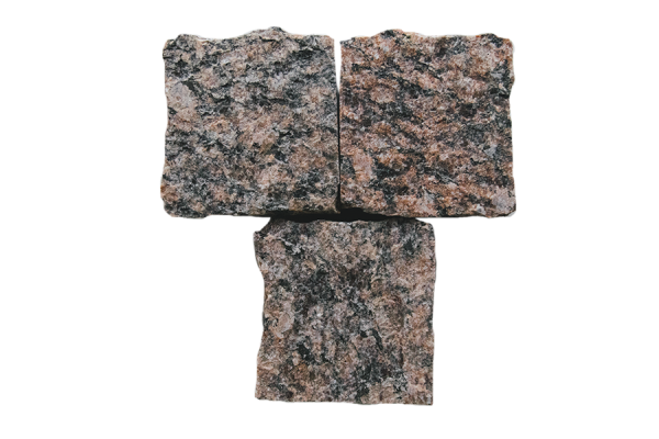 Гранитная брусчатка Ладожская 80 мм 100х100, пилено-колотая, цвет: розовый