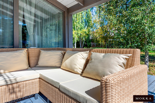 Диван угловой Mokka Bella, из искуственного ротанга, /13 подушек/ цвет: соломенный