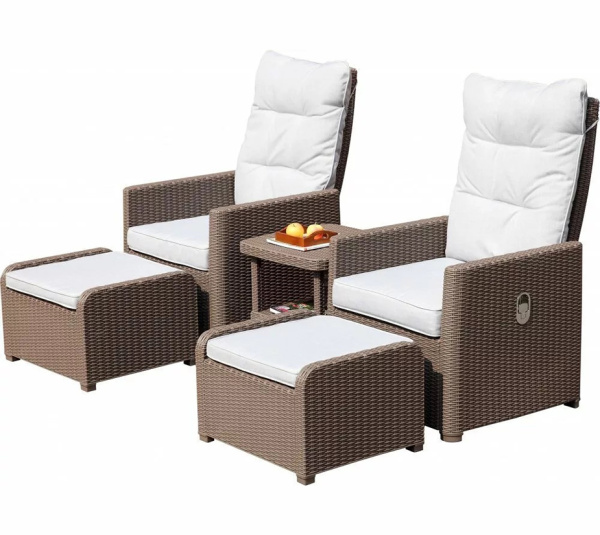 Комплект мебели Rattan Manchester Otto Set 2, из искуст. ротанга, 2 шезлонга, 2 банкетки, столик, цвет: коричневый