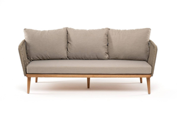 Диван 3-местный из роупа, Мальорка, основание дуб, роуп серо-коричневый 23мм, ткань бежевая