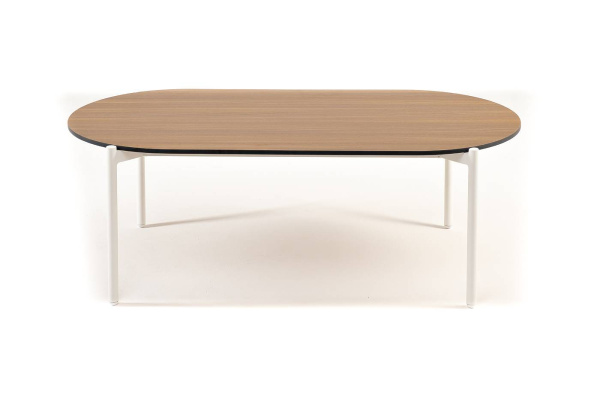 Стол из HPL, Диего, овальный 120х60 см H 40 см, каркас белый муар, цвет дуб