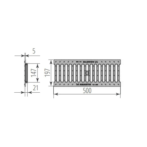 Решетка чугунная щелевая Aquastok Norma DN150, кл. C, L= 500 мм, арт. 31513С
