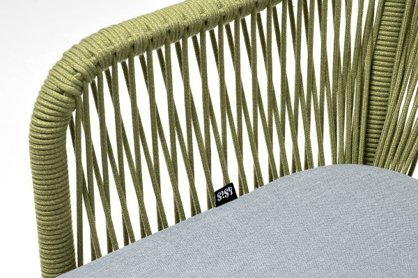 Стул из роупа, Лион, каркас - сталь светло-серый муар, роуп салатовый меланж круг,ткань светло-серая