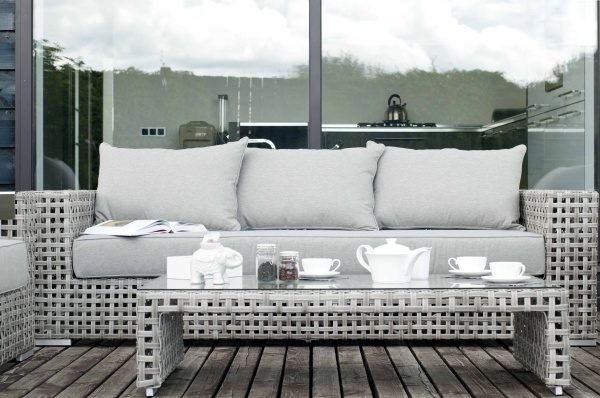 Диван 3-местный из искусственного ротанга, Тито, цвет серый