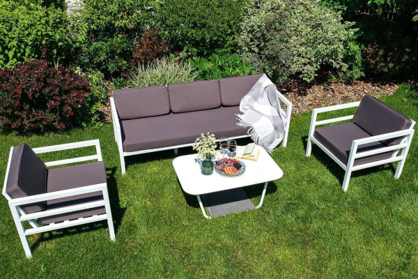 Кресло Эстелья, каркас алюминий белый, ткань темно-серая