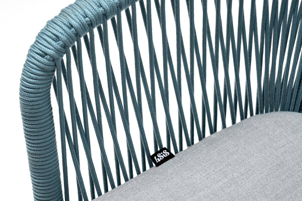 Стул из роупа, Марсель, каркас алюминий светло-серый муар, роуп бирюзовый круглый,ткань светло-серая