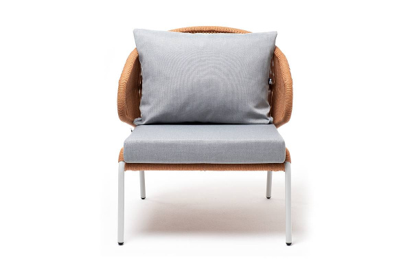 Кресло из роупа, Милан, карк.алюминий светло-серый муар, роуп оранж меланж круг, ткань светло-серая