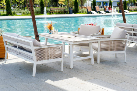 Стол обеденный из ДПК, Сан Ремо, каркас алюминиевый цвет: бежевый