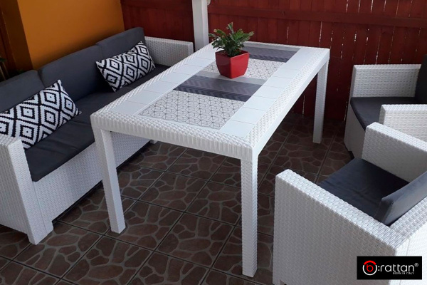 Стол B:Rattan Houston пластиковый под ротанг, 150х90 см цвет: белый