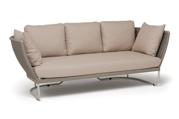 Диван 3-местный из роупа, Фиджи,карк алюм светло-серый муар, роуп серый меланж круг,ткань Mossle беж