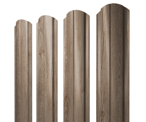 GL Штакетник Полукруглый Slim, фигурный 0.45 мм, Print Elite, White Wood TwinColor