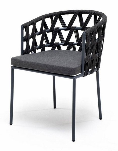 Стул из роупа, Диего, каркас - сталь серый муар, роуп темно-серый круглый, ткань темно-серая