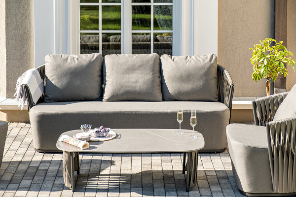 Диван 3-местный из искусственного ротанга, Флоренция, цвет: графит