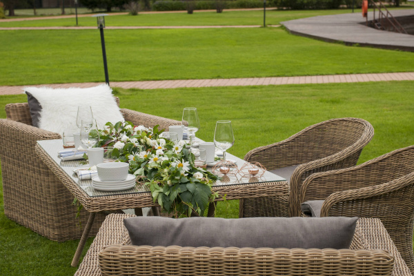 Стол плетеный из искусственного ротанга 200х90 см, Латте цвет: соломенный