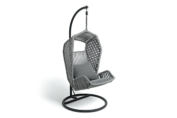 Кресло подвесное из искусственного ротанга, Капри, цвет: серый