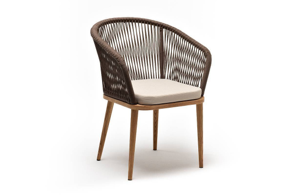 Стул из роупа, Марсель, основание дуб, роуп коричневый круглый, ткань бежевая