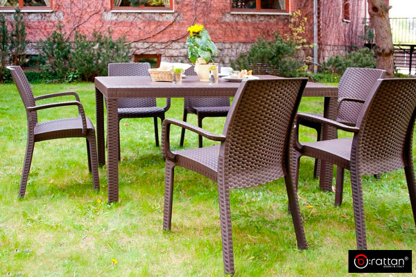 Стол B:Rattan Houston пластиковый под ротанг, 150х90 см цвет: коричневый