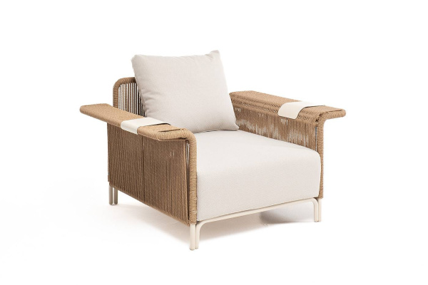 Кресло плетеное из искусственного ротанга, Мальдивы, цвет: соломенный