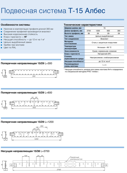 Подвесная система Т-15, Т-профиль поперечная рейка, L=600 мм цвет: белый