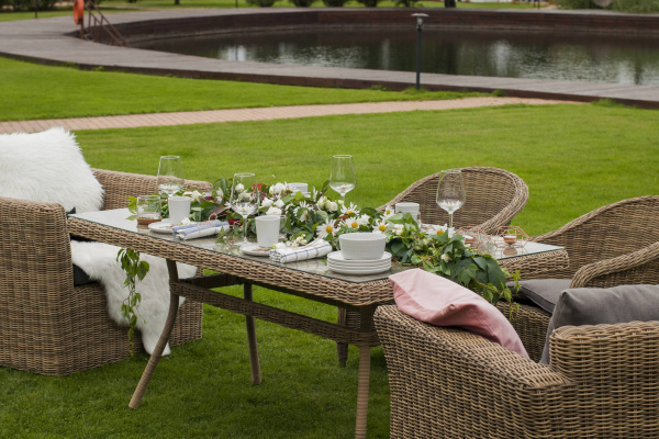 Стол плетеный из искусственного ротанга 200х90 см, Латте цвет: соломенный