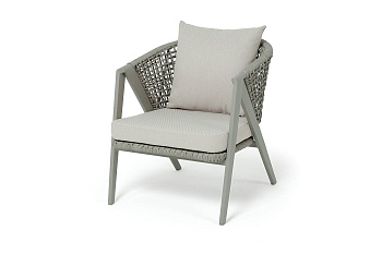 Кресло из роупа, Амстердам, каркас алюминий, роуп серый круглый, ткань бежевая