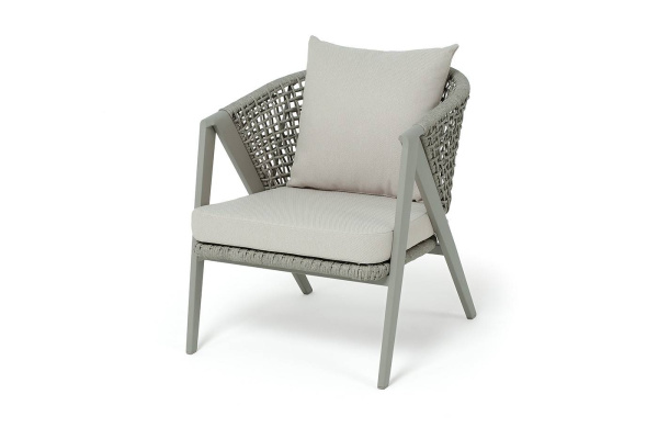 Кресло из роупа, Амстердам, каркас алюминий, роуп серый круглый, ткань бежевая