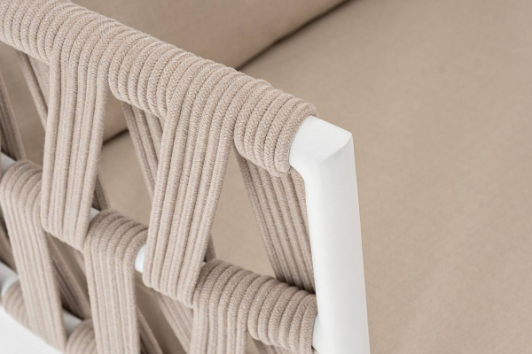 Кресло из роупа, Диего, каркас алюминий белый муар, роуп бежевый круглый, ткань бежевая