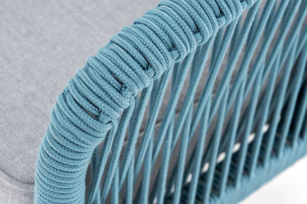 Диван 2-местный из роупа, Канны, карк алюм светло-серый муар, роуп бирюзовый круг, ткань св. серая