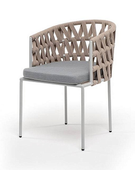 Стул из роупа, Диего, каркас - сталь светло-серый муар,роуп бежевый круг., ткань светло-серая