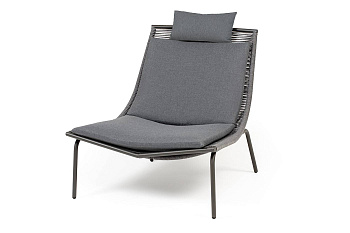 Кресло из роупа, Авиньон, каркас алюминий серый муар, роуп серый круглый, ткань темно-серая