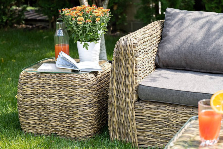 Столик кофейный из искусственного ротанга /гиацинт/, Кальяри, цвет: соломенный