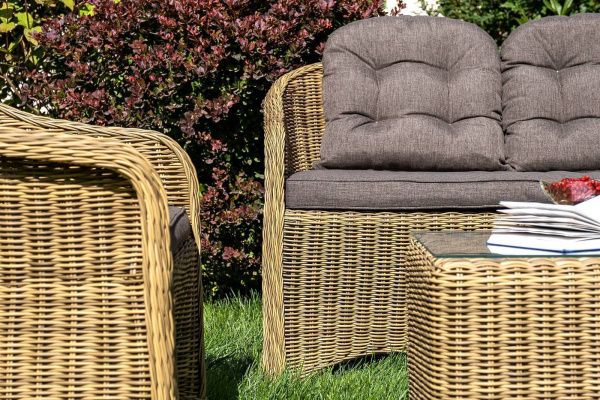 Диван 2-местный из искусственного ротанга, Равенна соломенный