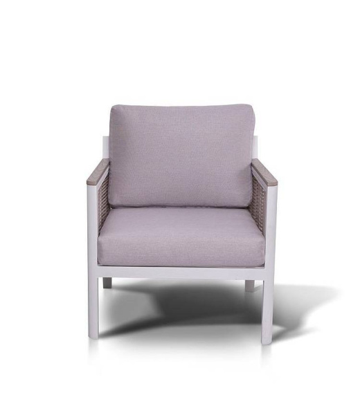 Кресло из роупа садовое, Сан Ремо, каркас алюминий белый, роуп бежевый, ткань бежевая